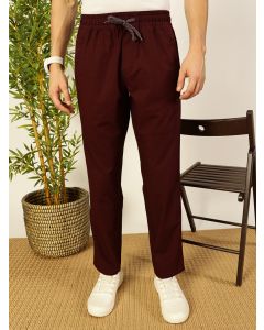 Wine Cotton Smart Regular Fit Mid-Rise Joggers