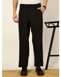 Black Regular Fit Smart Pleated Trousers