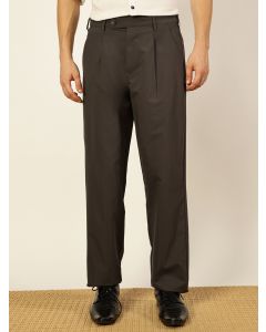 Dark Grey Smart Pleated Mid-Rise Trousers