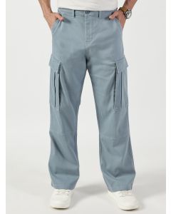 Light Blue Relaxed Fit Mid-Rise Cargos Trousers