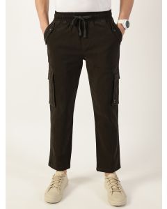 Bottle Green Relaxed Loose Fit Easy Wash Cargos Trousers