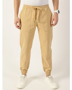Beige Smart Easy Wash Joggers Trousers