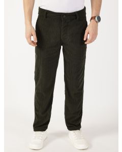 Olive Striped Smart Corduroy Cargos Trousers