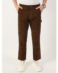 Brown Smart Regular Fit Easy Wash Mid-Rise Cotton Trousers