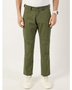 Olive Smart Regular Fit Mid-Rise Cotton Trousers