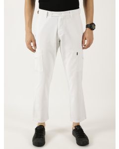 White Pure Cotton Smart Mid-Rise Straight Fit Easy Wash Cargos
