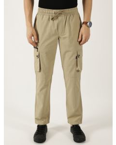 Khaki Pure Cotton Smart Mid-Rise Straight Fit Easy Wash Cargos