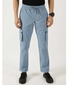 Blue Smart Fit Straight Fit Mid-Rise Cargos Trousers
