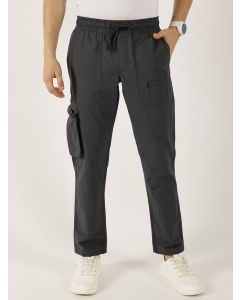 Grey Cotton Regular Fit Smart Easy Wash Cargos Trousers