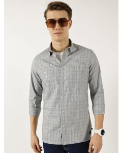 Black  Classic Spread Collar Micro Checked Cotton Slim Fit Casual Shirt