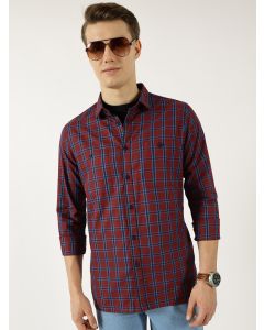 Marron  Classic Spread Collar Windowpane Checked Cotton Slim Fit Casual Shirt