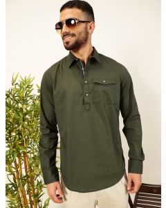 Dark Green Regular Fit Long Sleeves Solid Shirt