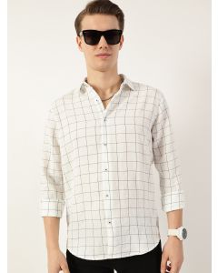 White Smart Spread Collar Windowpane Checked Slim Fit Casual Shirt