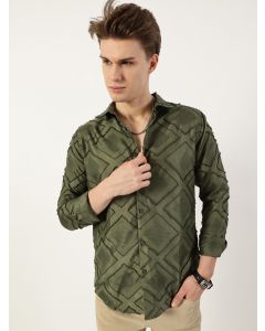 Green  Premium Spread Collar Graphic Printed Slim Fit Casual Shirt