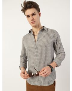 Grey  Premium Spread Collar Textured Slim Fit Casual Shirt
