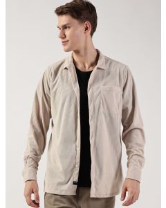 Beige Regular Fit Long Sleeves Striped Shirt