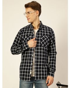 Navy Slim Fit Long Sleeves Checked Shirt