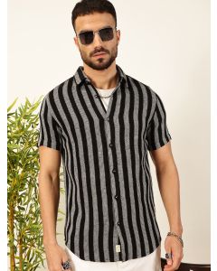 Men Black Striped Casual Shirt