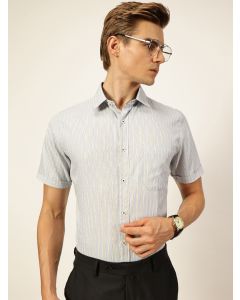 Yellow Regular Fit Short Sleeves Striped Shirt