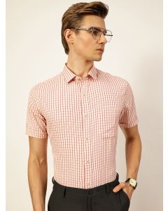 Peach Regular Fit Short Sleeves Checked Shirt