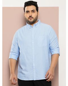 Light Blue Plus Size Regular Fit Long Sleeves Button-Down Collar Oxford Casual Shirt