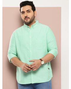 Light Green Plus Size Regular Fit Long Sleeves Button-Down Collar Oxford Casual Shirt
