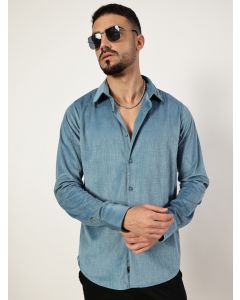 Blue Slim Fit Long Sleeves Textured Shirt