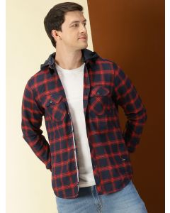 Red Slim Fit Long Sleeves Checked Shirt