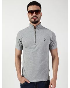 Grey Slim Fit Short Sleeves Solid Tshirt