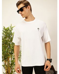 White Short Sleeves Round Neck Oversized Knitted Tshirt