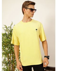 Yellow Short Sleeves Round Neck Oversized Knitted Tshirt