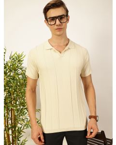 Off White  Knit Striped Polo Collar T-shirt
