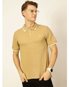 Beige Regular Fit Short Sleeves Solid Tshirt