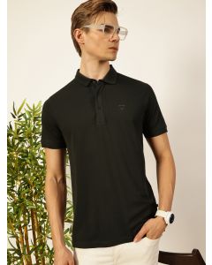 Bottle Green  Solid Polo Collar Cotton T-shirt