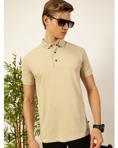 Cream  Solid Polo Collar Cotton T-shirt