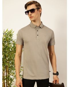 Grey  Solid Polo Collar Cotton T-shirt