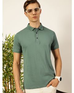 Teal  Solid Polo Collar Cotton T-shirt