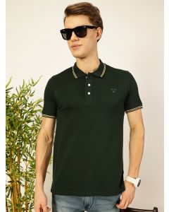 Bottle Green Regular Fit Short Sleeves Solid Tshirt