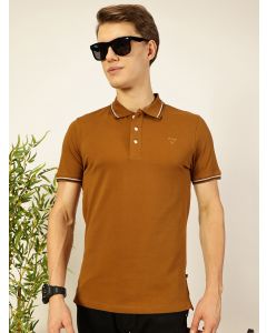 Brown Regular Fit Short Sleeves Solid Tshirt