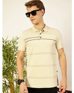 Beige Regular Fit Short Sleeves Striped Tshirt