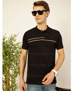 Black Regular Fit Short Sleeves Striped Tshirt