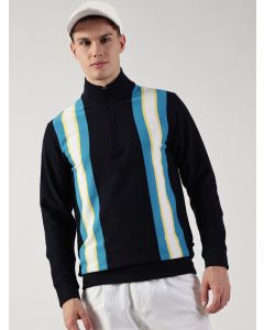 Navy Blue Regular Fit Long Sleeves Striped Tshirt