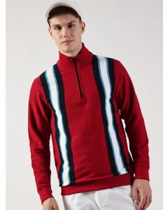 Red Regular Fit Long Sleeves Striped Tshirt
