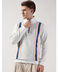 White Regular Fit Long Sleeves Striped Tshirt