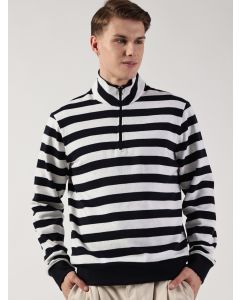 Navy Blue Regular Fit Long Sleeves Striped Tshirt