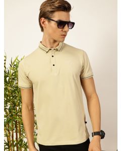 Cream Regular Fit Short Sleeves Solid Tshirt