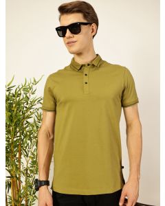 Olive  Solid Polo Collar Cotton T-shirt