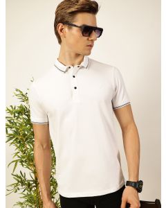 White  Solid Polo Collar Cotton T-shirt