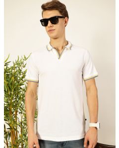 White Regular Fit Short Sleeves Solid Tshirt