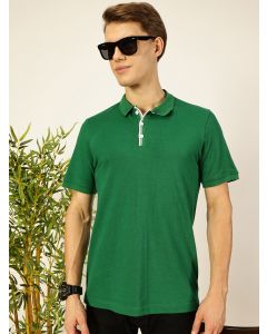 Green Regular Fit Short Sleeves Solid Polo Collar Knit Tshirt